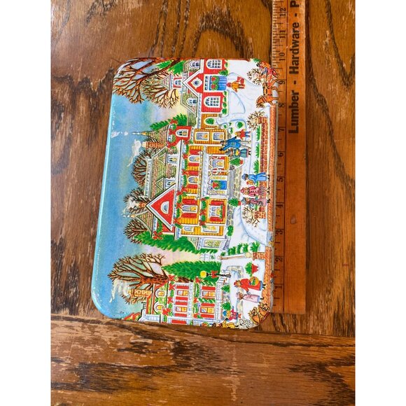 Vintage Christmas Tin Winter Snowy Houses Scene Colorful Christmas - Picture 3 of 6
